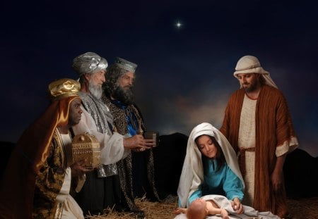 Nativity - jesus, gifts, wisemen, birth, baby, christian, nativity, mary, joseph