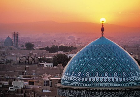 beautiful mosque dome at sunset - city, dome, sunset, mosque