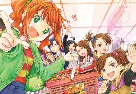 The Super Market - anime, super market, cart, store, shopping, food, girls, colorful, idolmaster