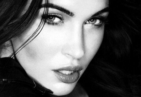 megan fox - black, girl, bw, cute eyes, actress