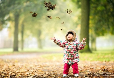 Flying Leaves - girl, flying, nice, baby