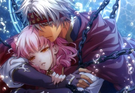 Unchained ♡ Love - tears, anime, female, romantic, guy, romance, crying, boy, male, short hair, hug, anime girl, water, chain, hot, tear, girl, love, cry, handsome, cute, lover, sexy, couple