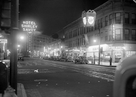 Denver At Night But Not Last Night - vintage, street life, denver, night, streets, black and white