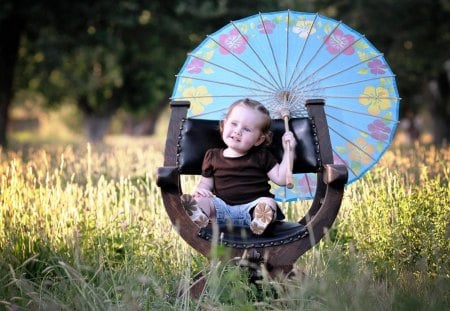 A Baby w/Umbrella - umbrella, sitting, baby, blue