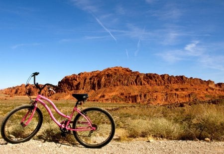 Pink Bike @ The Canyons - pink, canyons, view, bike