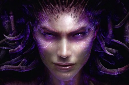 Purple Shade Witch - woman, warrior, medusa, fantasy, witch, starcraft, face, game, dark, cyber, look