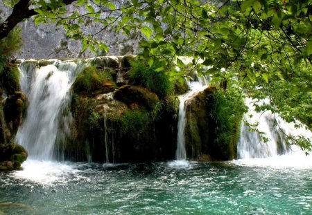 Mossy waterfall - waterfalls, nature