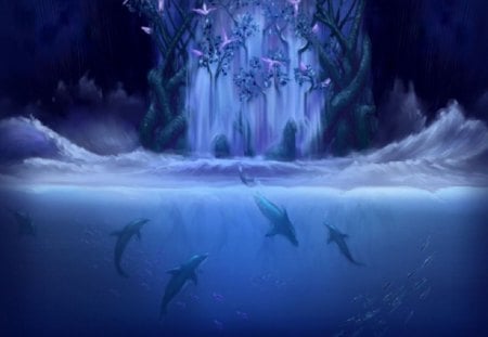 Dolphins in blue - dolphins, 3d