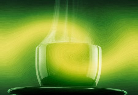 Fantasy Coffee Cup - coffee, yellow, tea, green, steam, fantasy, cup