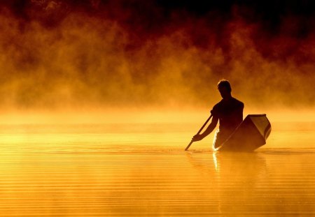 Row Row Row your Boat - sunrise, lake, morning fog