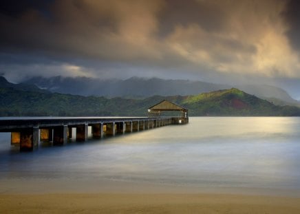 Patrick Smith Photography, Boat House  - beach, pier, clouds, sunset, sand, wind, mist, rocks