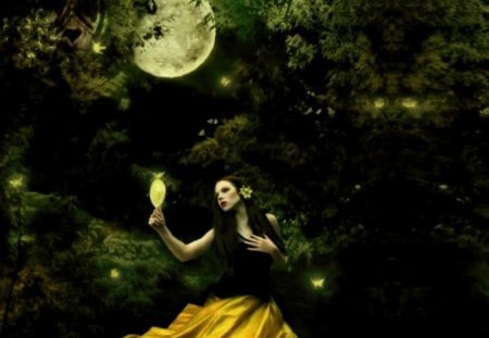 MIRROR MIRROR IN THE HAND! - moon, girl, fantasy, mirror