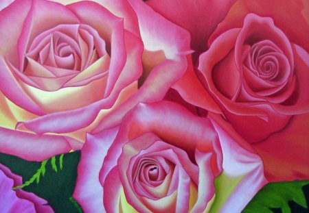 Roses Aglow - art, flowers, roses