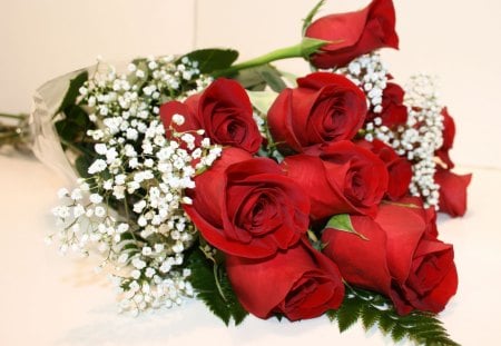 Valentine Flowers - red, leaves, love, rose