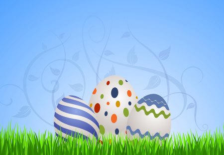 Easter Eggs - eggs, easter eggs, holiday, easter, leaves, grass, vines