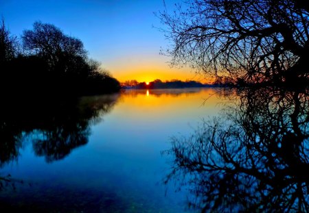 SUNSET - lake, trees, sunset, reflections