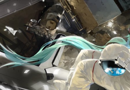 Hatsune miku - hatsune miku, vocoloid, girl, voco, space, hatsune, blue hair, miku, cant think of a fourth