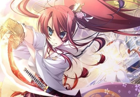 Yoshine - fight, girl, game, sword, kimono, cg