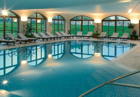 fantastic indoor pool - chairs, indoor, windows, pool