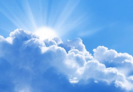 Sky - rays, sky, sunshine, sun, wallpaper, cloud, clouds, blue, new