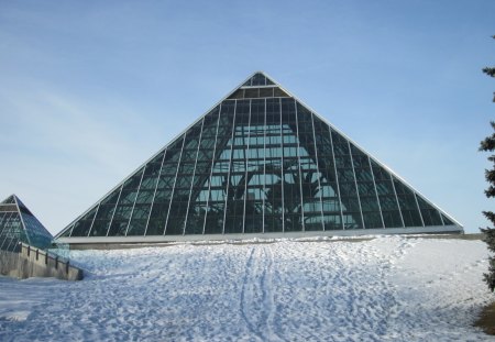 The Muttart Conservatory is a botanical garden - white, sky, glass, modern, photography, rchitecture, blue, snow