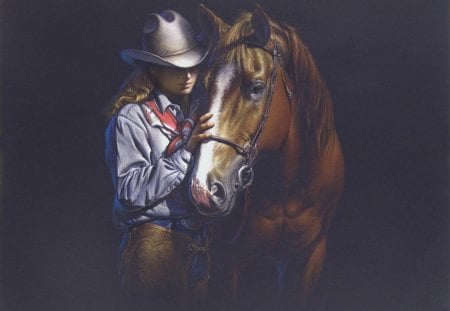 Cowgirl - pretty, beautiful, girl, colors, horse, cowgirl, colorful, splendid, animal