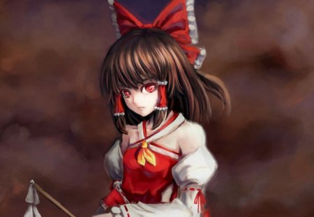 Hakurei Reimu - anime, female, shrine maiden, long hair, touhou, plain, ribbon, reimu, hakurei reimu, brown eyes, anime girl, hot, girl, simple, red eyes, cute, sexy