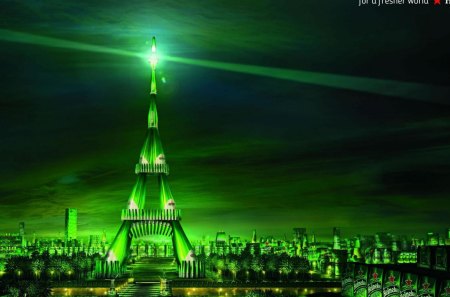 Eiffel towers - city, lights, green, eiffel tower