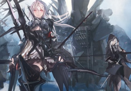 Pixiv Fantasia - red eyes, fighters, hood, warriors, cant think of a fourth, black robe, patch