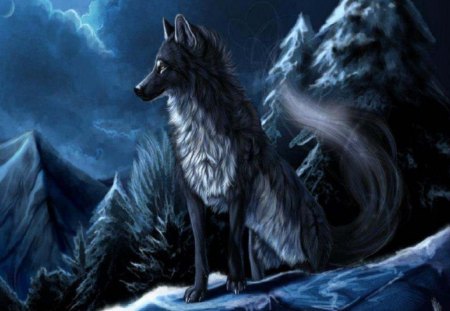 Smoky Tail - mountian side, wolf, abstract, fantasy