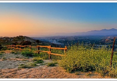 At the Top - landscape, ground, weeds, dirt, blue, sky, clouds, sunset, nature, mountain, green