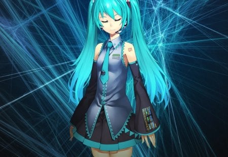 Hatsune Miku - anime, vocaloid, female, hatsune miku, green hair, light, long hair, dark, superstar, idol, anime girl, abstact, twintails, hot, singer, girl, glow, black, miku, green, diva, cute, hatsune, sexy, vocaloids