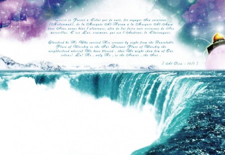 waterfall serene beauty - poem, wet, water, waterfall, nature, prayer, blue, beautiful, pink, thoughts, words