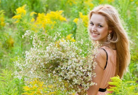 Sweet smile - sweet, smile, flowers, lady