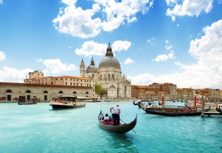 Venice - grand canal, boat, splendor, italia, view, venice, sky, clouds, water, beautiful, sea, beauty, gondola, lovely, architecture, buildings, boats, nature, gondolas, italy, peaceful, building