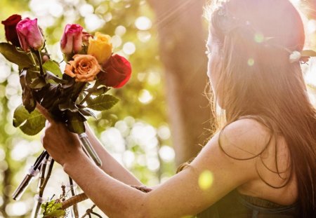 Holding a roses - roses, lady, cool, holding