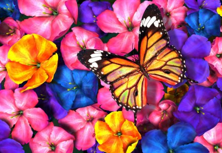 WoW..Colorful in Spring.. - animals, colorful, spring, pretty, cool, petals, cute, butterflies, love, summer, lovely, pollen, chic, bright, abstract, beautiful, 3d, splendor, sweet, flowers, colors