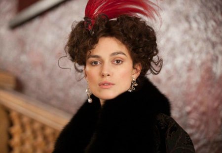 Keira Knightley as Anna Karenina - feather, red, black, beauty, actress, keira knightley, girl, anna karenina, movie, woman