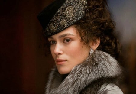 Keira Knightley as Anna Karenina - red, black, beauty, actress, keira knightley, girl, anna karenina, movie, fur, grey, woman