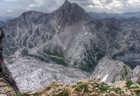 fantastic mountainscape hdr - clouds, barren, hdr, mountains, valley, rocks