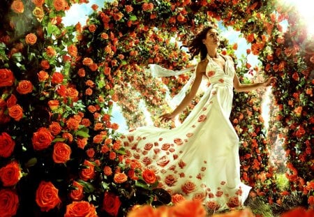 SPRING BEAUTY - flowers, roses, dress, girl, spring, flower