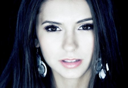 Nina Dobrev - blue, beauty, hair, pink lipstick, actress, creature, vampire diaries, fantasy, nina dobrev, woman, elena