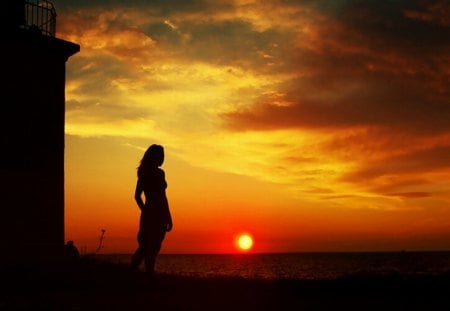 Sunset - woman, amazing, sunset, sea