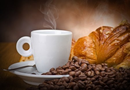 *** Coffee with a delicious croissant for breakfast *** - drink, food, breakfast, coffee