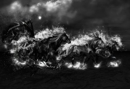 Power - black, fantasy, white, horses, amazing, power, art