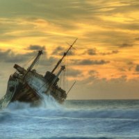 ship wreck in the waves hdr