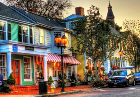 main street usa hdr - hdr, street, stores, town