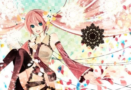 ~Spring Is Coming~ - vocaloid, blue eyes, anime, snowflakes, colors, sakura miku, spring