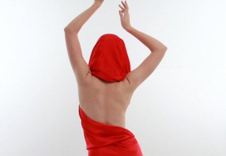 Girl in red hood dress - style, pose, back, girl, dress, red hood