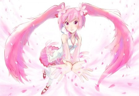 Think Pink!! - pretty, pink, vocaloid, petals, anime, flowers, sakura miku, spring